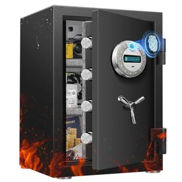 Imagem de Caixa segura para impressão digital SAFE3.4 – Cofre de segurança à prova de fogo para uso doméstico com acesso biométrico, teclado, chaves sobressalentes e luz LED – Ideal para dinheiro, joias e