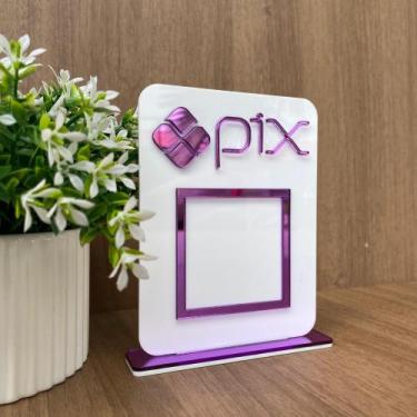 Imagem de Placa Pix Acrílico com Suporte  Personalizada para Balcão  Pagamento Q