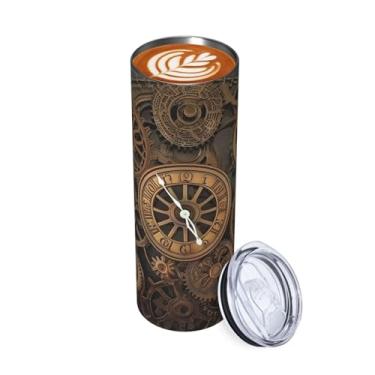 Imagem de Copo de 590 ml Steampunk Gears Relógio de Viagem Caneca de Café Isolada de Aço Inoxidável Copo de Parede Dupla para Bebidas Quentes e Frias Reutilizável Copo Térmico Caneca de Chá Gelado Presentes