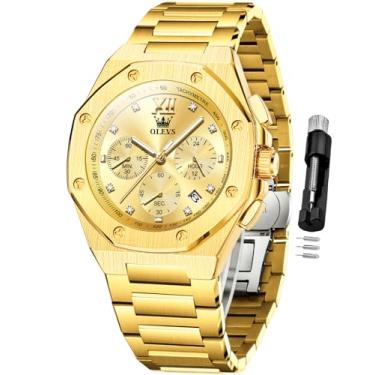 Imagem de OLEVS Relógio masculino para negócios, diamante, fácil leitura, analógico, luxuoso, data, aço inoxidável, à prova d'água, luminoso, relógio masculino, Ouro 3626, 3626-gold, relógio masculino