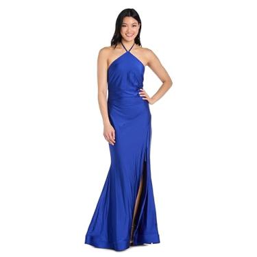 Imagem de Vestido colado ao corpo de cetim elegante com barra dupla nas costas e fenda frontal, Royal, 13