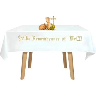Imagem de LBGWOEC 244 x 132 cm Pano de altar bordado Remembrance of Me, capa de mesa de sagrada comunhão, roupa de mesa de primeira comunhão para igreja para cerimônias de batismo (ouro)