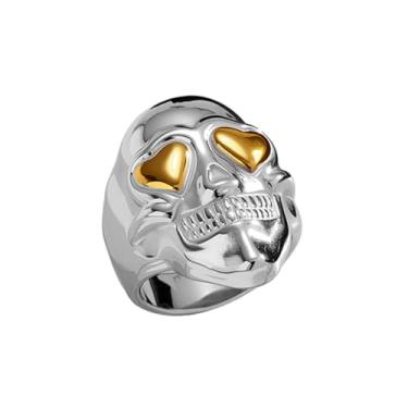 Imagem de Anel de aço inoxidável com cabeça de caveira gótica para homens e mulheres vintage punk amor coração olho esqueleto anéis de dedo anéis personalizados Death Biker Halloween fantasia bijuteria coquetel
