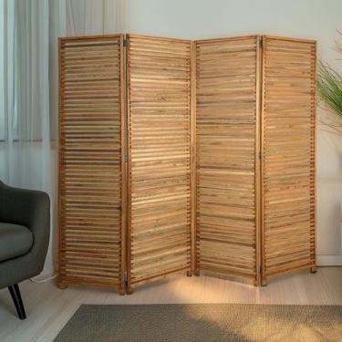 Imagem de Biombo Decorativo de Madeira Maciça com 4 Folhas Ripado Divisor de Amb