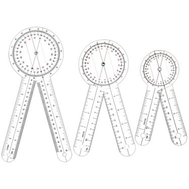 Imagem de Goniômetro conjunto de 3 peças de 16/8/12 polegadas, régua de ângulo ortopédica transparente, goniômetro de plástico, transferidor transparente de 360 graus, fisioterapia para fita métrica corporal