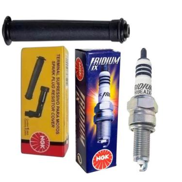 Imagem de Vela Iridium Titan fan150 160 + Cachimbo Longo Competição - NGK