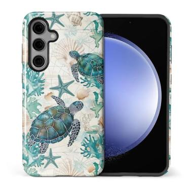 Imagem de ilikediy Capa para Samsung Galaxy S24, HL2, oceano, tartarugas marinhas, mapa náutico, híbrido, 2 camadas, capa protetora de silicone com design