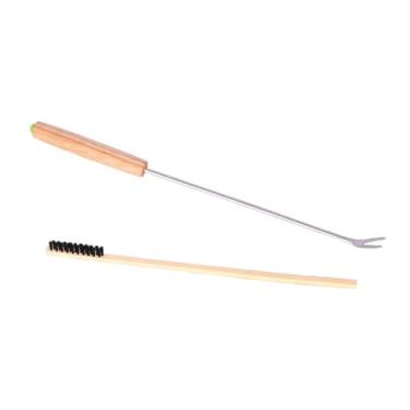 Imagem de MFMEXUL Pacote com 2 Ferramentas de Limpeza para Gaiolas de Pássaros, Garfo E Escova para Limpeza de Cocô de Pássaros Portátil, Ferramenta de Limpeza de Poste, Alça de Madeira