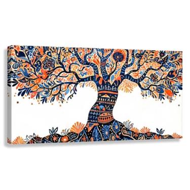 Imagem de Árvore da Vida Arte de Parede Impressão em Tela Azul Decoração Espiritual Natureza Abstrata 60x30cmx1