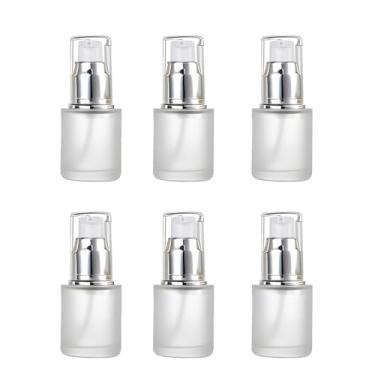 Imagem de Doromy 4 unidades de frascos de loção de vidro fosco, dispensadores de frascos de amostra vazia, recipientes de viagem de 20 ml com dispensadores de bomba para maquiagem, creme de emulsão, loção e