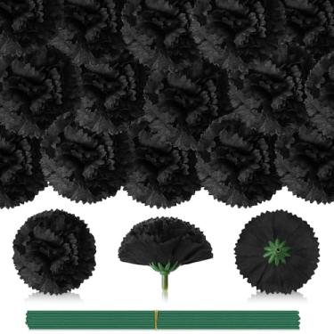 Imagem de JUNEBRUSHS 60 cabeças de flores de calêndula a granel, flores de calêndula artificiais pretas mexicanas para decoração do Dia dos Mortos faça você mesmo, guirlanda de guirlanda, artesanato indiano