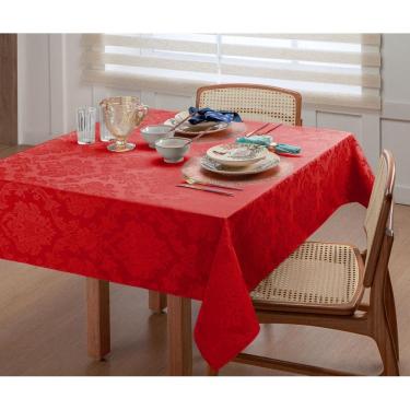 Imagem de Toalha De Mesa Para 8 Pessoas Tecido Jacquard Vermelha 2,5m