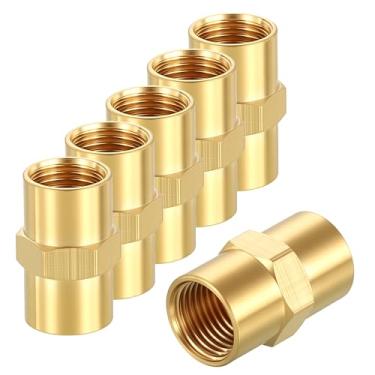 Imagem de Rebower 10 pacotes de adaptadores FeMale para FeMale, 1/20.3 cm FNPT x 1/20.3 cm FNPT Acoplador de acoplamento de latão cabeça hexagonal encaixe de tubulação para automóvel, transferência de fluidos