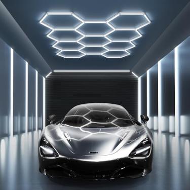 Imagem de MODERN 11 lâmpadas hexagonais LED para garagem, branco natural 6500K, 11 grades para garagem, shopping, loja e detalhes automotivos.