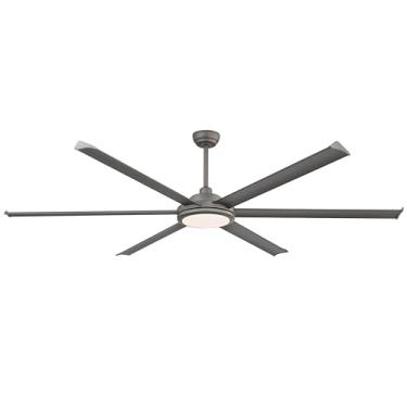 Imagem de ELEHINSER Ventilador de teto industrial de 203 cm com luz e controle remoto, motor CC reversível sem ruído de 6 velocidades, 6 lâminas de camada dupla de alumínio durável, ventilador de teto grande