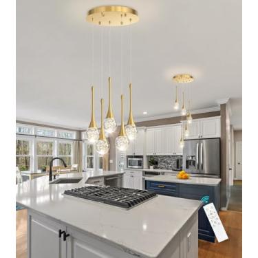 Imagem de Cenzoz Luzes Pendentes Modernas para Ilha da Cozinha Lustre LED Regulável Cristal Glam Iluminação Pendente de Teto para Sala de Jantar Corredor Quarto Lâmpada Ouro Antigo