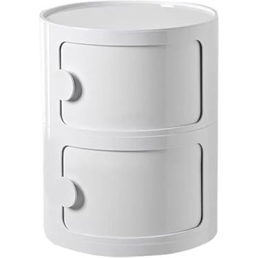 Imagem de Mesa De Cabeceira Redonda Com Gavetas, Pequena Mesa De Cabeceira Com Armazenamento, Armário De Armazenamento Com Portas De Correr, Mesa De Cabeceira Estreita, Baú De Mesa De, Green, 3 tier