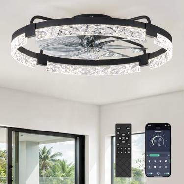 Imagem de ZMISHIBO Ventiladores de teto com luzes e controle remoto, luz de ventilador de montagem embutida de 61 cm, 6 velocidades, 3CCT, regulável, ventilador de teto de perfil baixo, ventilador de teto