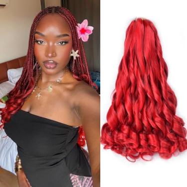 Imagem de Cabelo trançado encaracolado vermelho pré-esticado 40,6 cm 75 g/pacote com extensões de cabelo trançado francês com pontas encaracoladas para mulheres negras macias e saltitantes 8 pacotes de