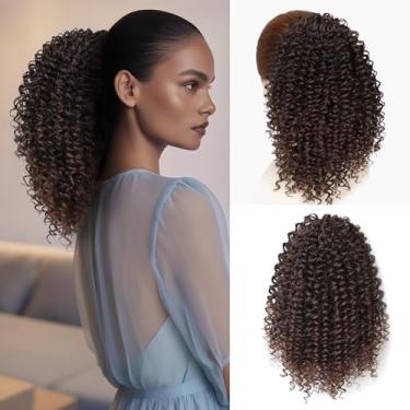 Imagem de Rabo de cavalo para mulheres negras com cordão rabo de cavalo cabelo encaracolado extensão rabo de cavalo rabo de cavalo cabelo humano sensação para uso diário (T2/33)