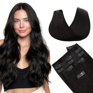 Imagem de MAXITA Extensões de cabelo Invisi Edge Clip in Hair Real Human, 40,6 cm, 7 peças 110 g Natural Preto Sem Costura, Extensões de Cabelo Humano 100% Remy para Mulheres
