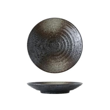 Imagem de Prato de salada esmaltado em forno redondo de cerâmica para casa personalidade criativa - travessa de pérola preta de 21,6 cm