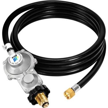Imagem de GGC Regulador de propano de dois estágios de 20 pés com mangueira, conexão POL padrão para tanques de propano de 9 a 45 kg, encaixe fêmea flare de 9 cm para churrasqueira, aquecedores, gerador a gás