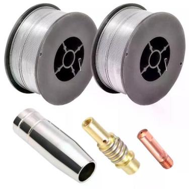 Imagem de Kit Mig - 2 Arame Solda Mig S/ Gás 0,8mm + 1 Bico de Contato 0,8mm + 1