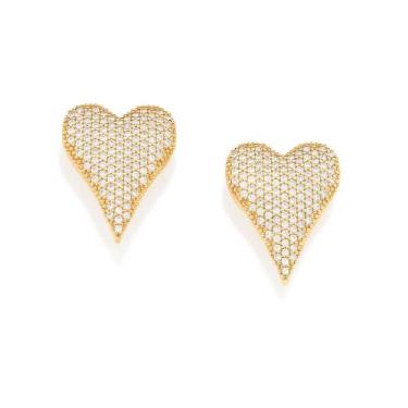 Imagem de Brinco Rommanel Banhado Ouro Coração 218 Zircônias Cravejadas 527087