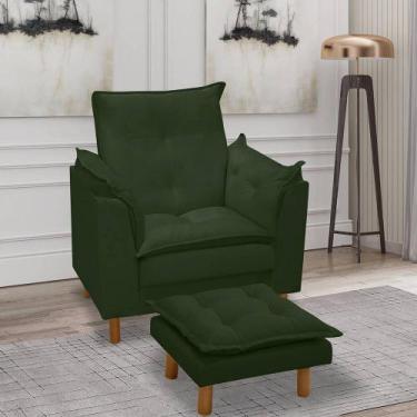 Imagem de Poltrona Amamentação e Puff Bela Veludo Verde Pés Palito Tana Decor - 