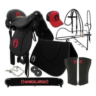 Imagem de Sela Para Cavalo Preta Do Mangalarga 16 Polegadas Arriada Para Montari