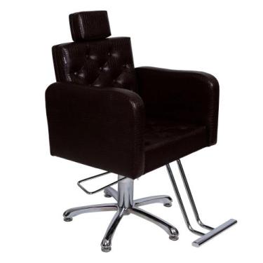 Imagem de Cadeira Hidráulica Tokyo Fixa Para Salão Estofado Marrom croco - movei