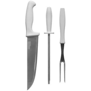 Imagem de Kit Utensílios Churrasco 3 Peças, Faca, Garfo E Chaira - Genérico