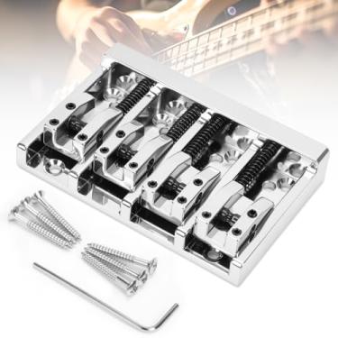 Imagem de Ponte de Baixo de 4 Cordas, Ponte Vintage Cromada para Contra Baixo, Conjunto de Ponte de Baixo