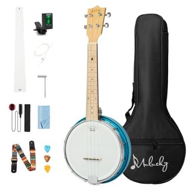 Imagem de Mulucky Banjolele de 4 cordas, Ukulele Little Banjo com kit iniciante, azul celeste (BU80-SB)