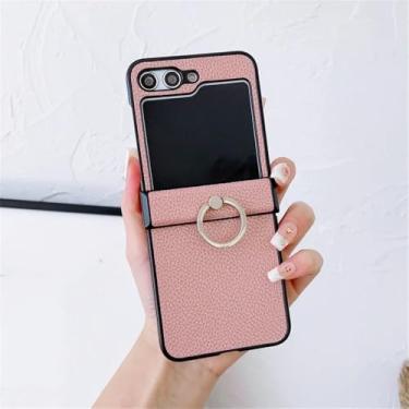 Imagem de Capa de suporte de anel de diamante com padrão de couro para Samsung Z Flip 6 5 4 3 ZFlip 6 Flip 5 4 Suporte de anel 3 em 1 capa, rosa, para Samsung Z Flip6