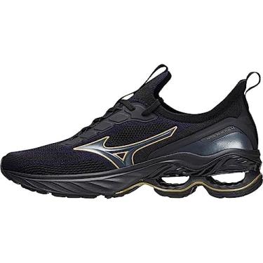 Imagem de Tênis Mizuno Wave Invictus 4 Masculino Preto e Dourado, Cor: Preto/dourado, Tamanho: 41