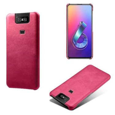 Imagem de Capa para Asus ZenFone 6 ZS630KL,Proteção contra quedas,Casca de volta de cor sólida simples,Design de couro de imitação de plástico-Rose