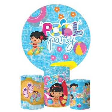 Imagem de Trio Capa Cilindro + Painel Redondo Pool Party Menina - DECORANDO E GR
