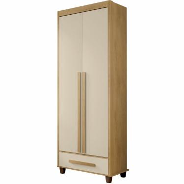 Imagem de Guarda Roupas de Solteiro RV Móveis Dubai 2 portas 1 gaveta e largura de 85,4 cm com pés Cinamomo OFF White
