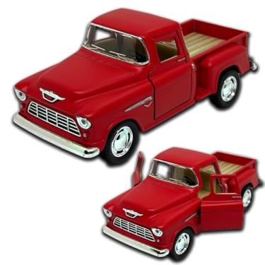 Imagem de Miniatura de carro Chevrolet Stepside 1955 em Metal, com fricção, pneus em borracha, abertura de portas laterais, 12 CM, 1/32, Resistente a quedas (Vermelho fosco)