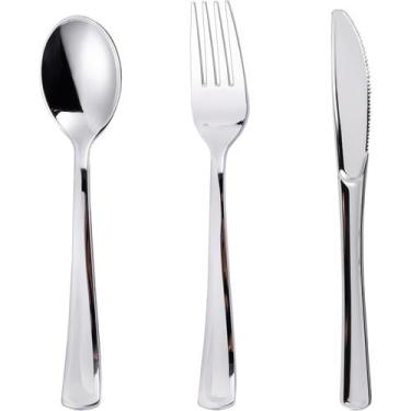 Imagem de Conjunto de talheres de plástico prateado N9R 120 unidades - 60 garfos