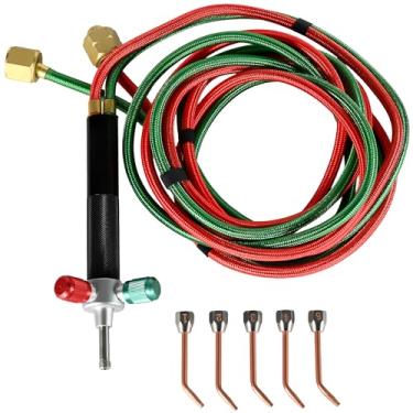 Imagem de Kit de tocha de oxigênio, kit de tocha de acetileno de ar, tocha de solda de gás acetileno de oxigênio/butano, kits de brasagem portátil com pontas de 5 peças, lanterna blazer portátil para reparo de