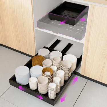 Imagem de Organizador de armário com largura expansível (30,5 cm - 50,8 cm) e profundidade (40,6 cm - 55,8 cm) Desliza para fora, gavetas resistentes com 3 trilhos, filme adesivo ou pregos, prateleira de