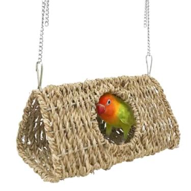 Imagem de Casa triangular de algas marinhas, pássaro, barraca de grama marinha, túnel de papagaio com orifício, rede pendurada, ninho, pássaro, cabana, brinquedo para hamster, periquito, conure, calopsita