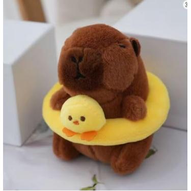 Imagem de Capivara de Pelúcia, bichinho de pelúcia com Boia Amarela de Patinho – Chaveiro Fofo, Presente Criativo, Macio e Colecionável - 12 cm