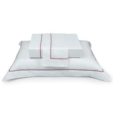 Imagem de Plumasul Jogo de Cama Premium Essential Red 100% Algodão Percal 200 Fios Solteiro 3 peças Cor Branco Festone Vermelho