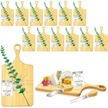 Imagem de Gosodeny 12 conjuntos de lembrancinhas para chá de bebê, chá de panela, bambu, madeira, quadrado, conjunto para presente, facas de queijo, conjunto de mini tábua de corte, conjunto de etiquetas de