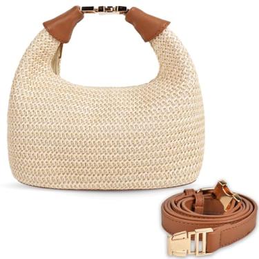 Imagem de Bolsa feminina de palha ráfia - Bolsa tiracolo de tecido com alça ajustável, bolsa de praia de verão com alça superior para férias