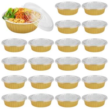 Imagem de TANEMUDO 20 formas de folha de alumínio de 888 g, resistentes, 2 recipientes de cozimento descartáveis de folha mais grossa com tampas, panelas de lata para cozinhar torta de bolo de forno (dourada)